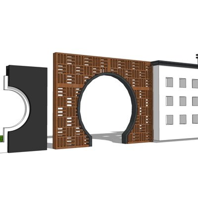 新中式月亮门景观墙su模型