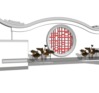 新中式景观墙su模型