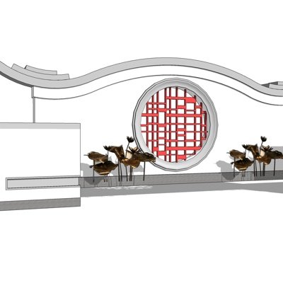 新中式景观墙su模型