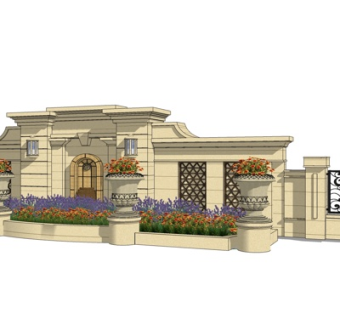 欧式景观墙su模型