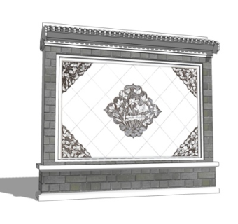 新中式雕花景观墙su模型