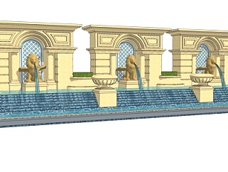 欧式喷泉水池小品su模型