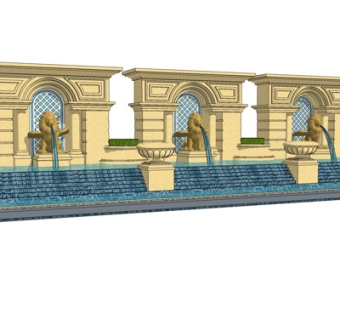 欧式喷泉水池小品su模型