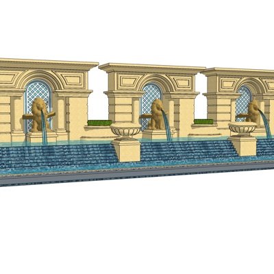 欧式喷泉水池小品su模型
