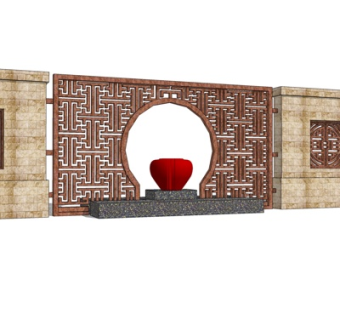 新中式景观墙su模型