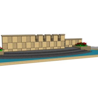 现代水池景观墙su模型