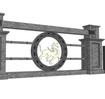 新中式景观墙su模型