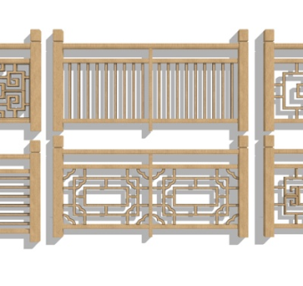 新中式实木护栏su模型