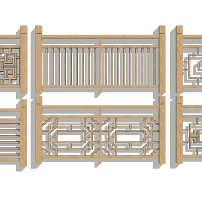 新中式实木护栏su模型