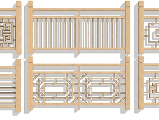 新中式实木护栏su模型