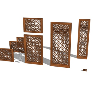 新中式缕空隔断su模型