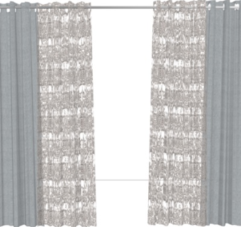 现代布艺窗帘su模型