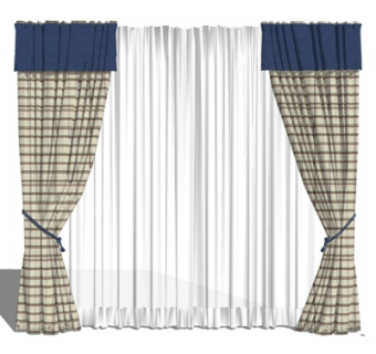 现代布艺窗帘su模型