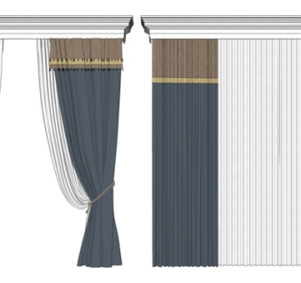 现代布艺窗帘su模型