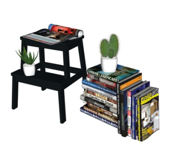 欧式书籍仙人掌盆栽su模型