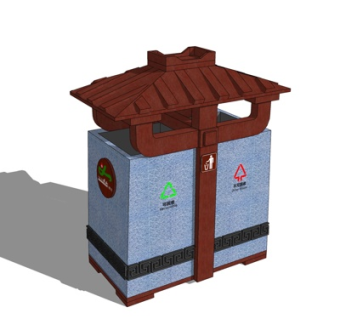 新中式户外垃圾桶su模型