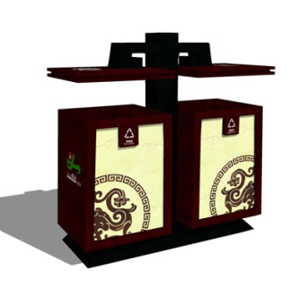 新中式户外垃圾桶su模型