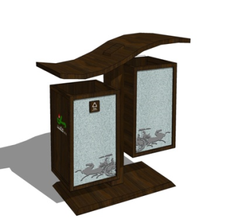 新中式户外垃圾桶su模型