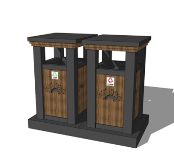 新中式户外垃圾桶su模型
