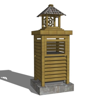 新中式户外垃圾桶su模型