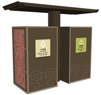 新中式户外垃圾桶su模型