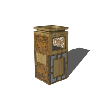 新中式户外垃圾桶su模型