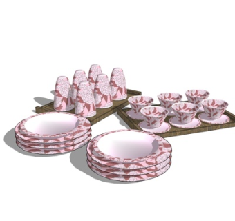 现代餐盘茶杯su模型