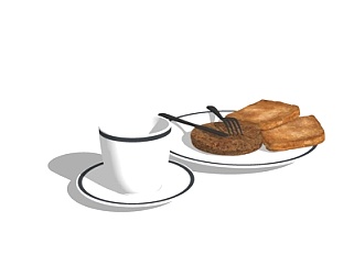 现代咖啡面包su模型