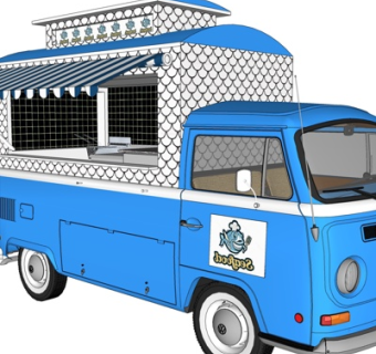 现代快餐餐车su模型