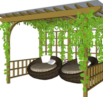 现代廊架凉亭su模型