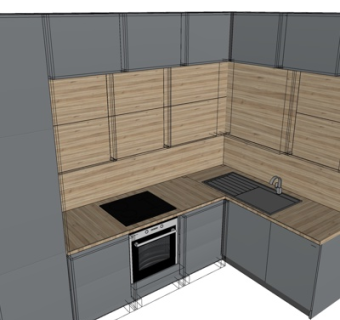 现代实木橱柜su模型