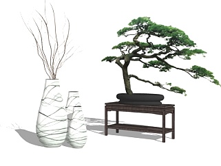 新中式松树盆栽su模型