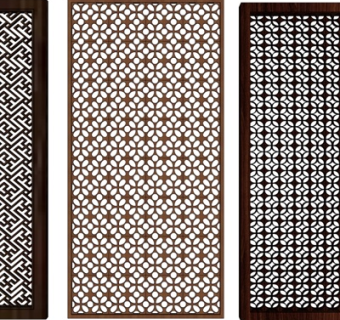 新中式缕空屏风隔断su模型