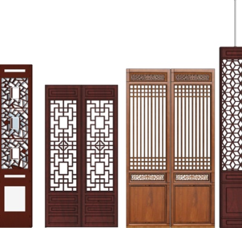 新中式屏风隔断su模型