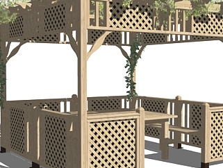 现代实木廊架凉亭su模型