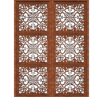 新中式实木缕空隔断su模型