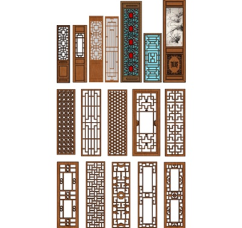 新中式镂空隔断su模型