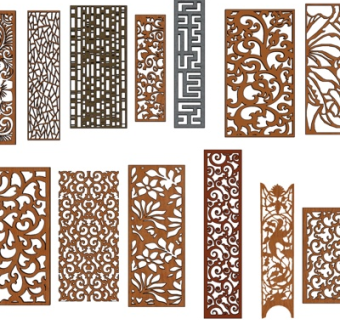 新中式镂空隔断su模型