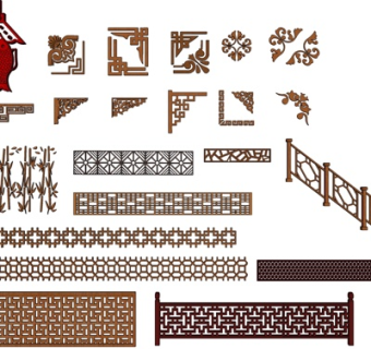 新中式实木护栏su模型