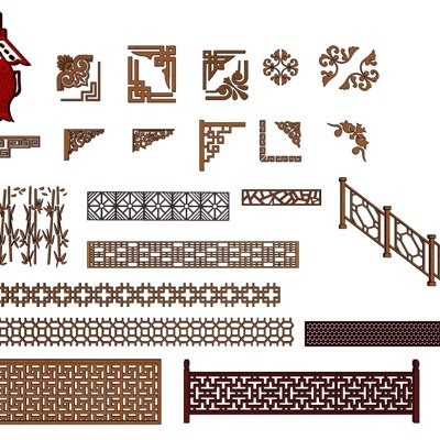 新中式实木护栏su模型