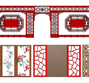 新中式雕花隔断su模型