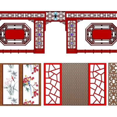 新中式雕花隔断su模型