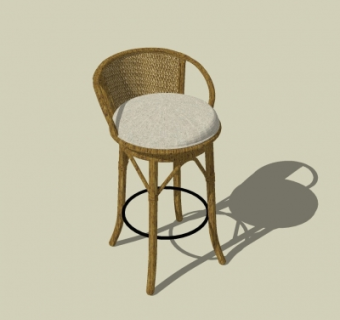 中式实木藤编吧椅su模型