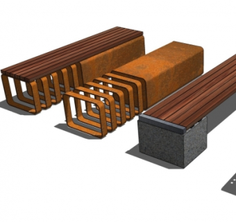 现代实木防腐木公用椅su模型