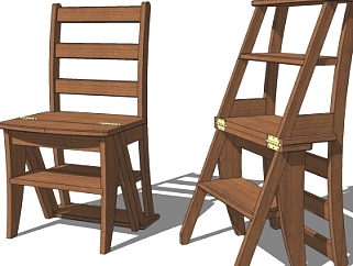 中式实木多功能单椅su模型