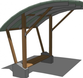 现代带棚公用椅su模型