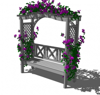 现代实木带花架公用椅su模型