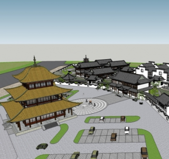 中式博物馆su模型