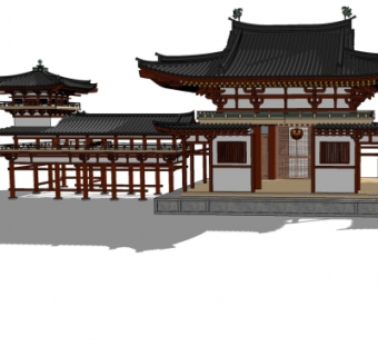 中式亭子长廊阁楼su模型