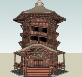 日式塔楼su模型